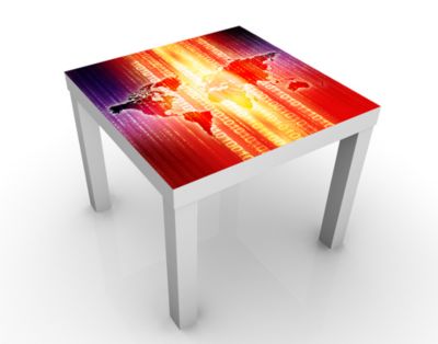 Design Tisch Digital Planet 55x45x55cm Beistelltisch, Couchtisch, Motiv-Tisch, Wohnzimmer, Erde, Welt, Matrix, Zahlen, Bunt