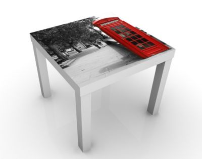 Design Tisch Telephone 55x45x55cm Beistelltisch, Couchtisch, Motiv-Tisch, Wohnzimmer, Telefonzelle, Anrufen, Rot, Verbindung, Austausch