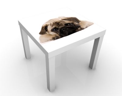 Design Tisch Kuscheliger Mops 55x45x55cm Beistelltisch, Couchtisch, Motiv-Tisch, Wohnzimmer, Treu, Hund, Welpe, Niedlich, Baby
