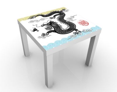 Design Tisch Asiatischer Drache 55x45x55cm Beistelltisch, Couchtisch, Motiv-Tisch, Wohnzimmer, Tattoo, Wolken, Tusche, Fantasie, Drachen