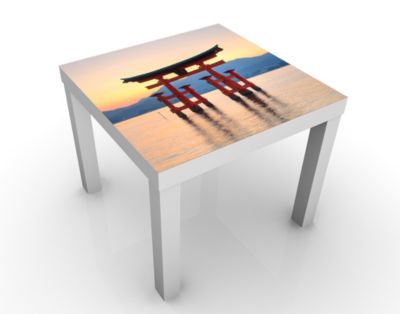 Design Tisch Torii am Itsukushima 55x45x55cm Beistelltisch, Couchtisch, Motiv-Tisch, Esszimmer, Asien, Wasser, Japan, Architektur, Kultur