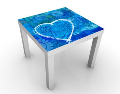 Design Tisch Terra Azura 55x45x55cm Beistelltisch, Couchtisch, Motiv-Tisch, Wohnzimmer, Liebe, Romantik, Herzen, Blume, Blau