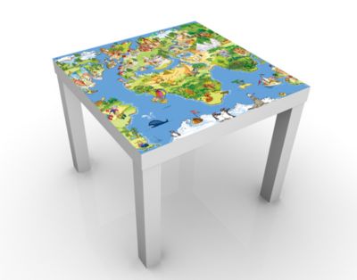 Design Tisch Great and Funny Worldmap 55x45x55cm Beistelltisch, Couchtisch, Motiv-Tisch, Wohnzimmer, Welt, Kinder, Kontinent, Spiel, International