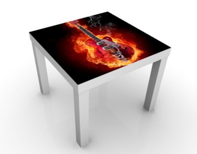 Design Tisch Gitarre in Flammen 55x45x55cm Beistelltisch, Couchtisch, Motiv-Tisch, Kinderzimmer, Feuer, Flamme, Gitarre, Musik, Instrument