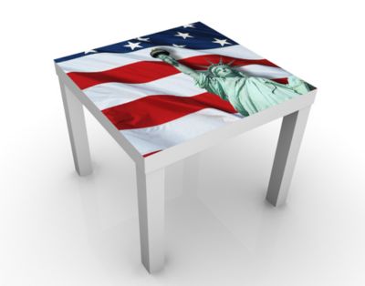 Design Tisch In God We Trust 55x45x55cm Beistelltisch, Couchtisch, Motiv-Tisch, Wohnzimmer, Amerika, Freiheitsstatue, Flagge, Sterne, Streifen