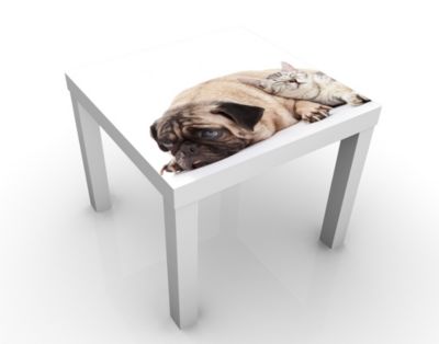 Design Tisch Beste Freunde 55x45x55cm Beistelltisch, Couchtisch, Motiv-Tisch, Kinderzimmer, Hunde, Katzen, Freundschaft, Welpen, Babys