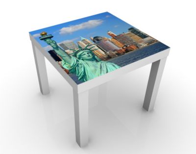 Design Tisch New York Skyline 55x45x55cm Beistelltisch, Couchtisch, Motiv-Tisch, Wohnzimmer, Amerika, Big Apple, Metropole, Silhouette, Freiheitsstatu