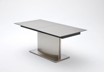 Esstisch MEMORY mit dunkelgrauer Glasplatte & Gestell in Edelstahl, 180-220 x 90