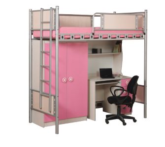 Hochbett mit Schrank und Schreibtisch, pink