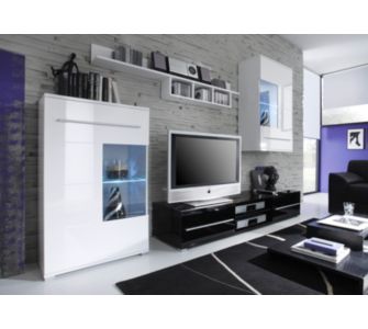afurniture Wohnwand Peddy 941, Hochglanz wei&szlig;-schwarz inkl. Beleuchtung