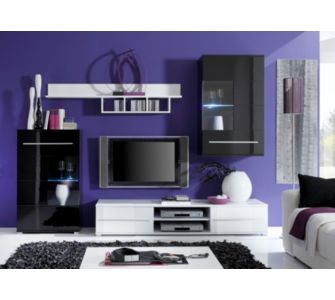 afurniture Wohnwand Peddy 941, Hochglanz schwarz-wei&szlig; inkl. Beleuchtung