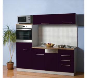 Mebasa K&uuml;chenzeile Cucina Compact 200 cm inkl. E-G. + Mikrowelle - aubergine