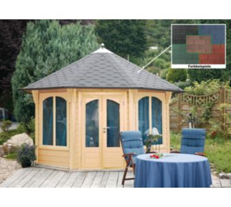 Wolff Finnhaus Pavillon Capri de luxe 3,5 - Farbe Naturbelassen, Dachschindel Kupfer-Schwarz