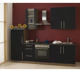 Küchenzeile Cucina inklusive Elektrogeräte - 270 cm, Nussbaum Nachbildung