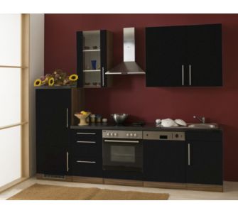 Mebasa K&uuml;chenzeile Cucina inklusive Elektroger&auml;te - 280 cm, Nussbaum Nachbildung