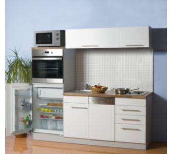 Mebasa K&uuml;chenzeile Cucina Compact 200 cm inkl. E-Ger&auml;te + Mikrowelle - wei&szlig;