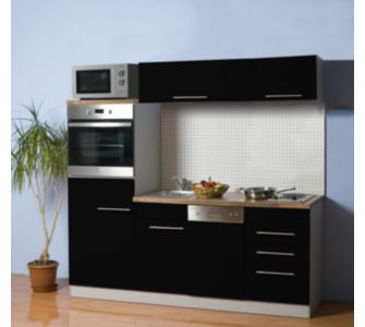 Mebasa K&uuml;chenzeile Cucina Compact 200 cm inkl. E-Ger&auml;te + Mikrowelle - schwarz