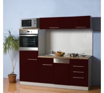 Mebasa K&uuml;chenzeile Cucina Compact 200 cm inkl. E-Ger&auml;te + Mikrowelle - bordeaux