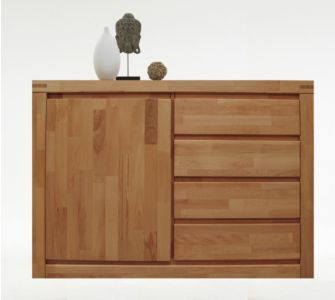 Kernbuche Massivholz Kommode Brüssel - mit 4 Schubkästen, 1 Tür
