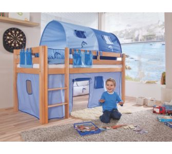 Hochbett Andre natur inkl. Stoffset, Delphin blau