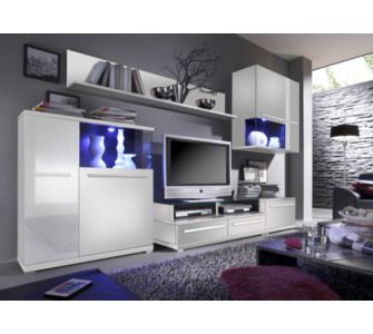 afurniture Wohnwand Marin 951 wei&szlig; mit TV-Glasboden, ohne Beleuchtung