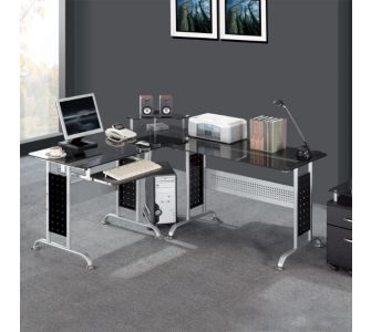 Eck Schreibtisch aus Metall/Glas schwarz/silber