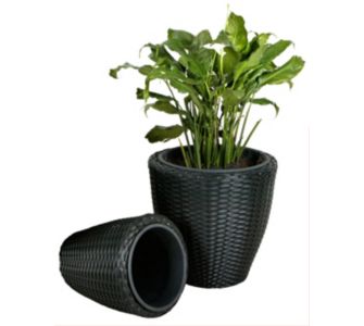 Artra Pflanzgef&auml;&szlig;e &Uuml;bert&ouml;pfe 2er Set Polyrattan schwarz, rund