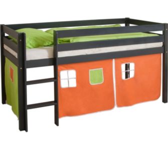 Pingulina Spielbett Hochbett Kiefer massiv anthrazit-grau