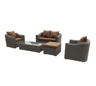 Ambientehome 2er Sofa Mosambik, Polyrattan grau, inklusive Kissen braun