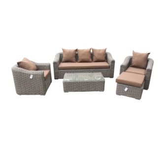 Ambientehome Hocker Mosambik, Polyrattan grau, inklusive Kissen braun