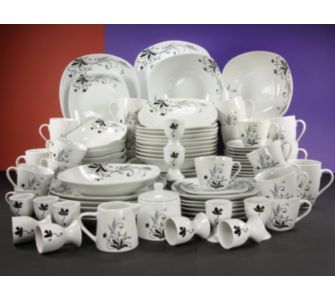 creatable Porzellan Kombiservice Square Romantik schwarz/wei&szlig;, 100-tlg