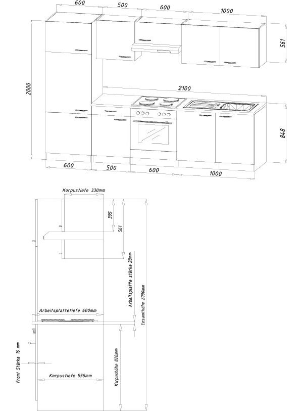 Küchenzeile 270 cm Buche-grau , Einbauküche, Küche, Komplett Küche